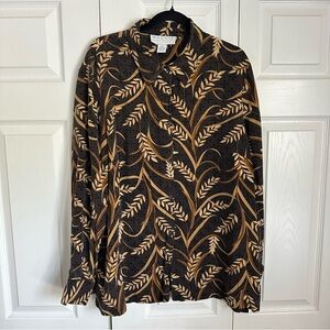 Vtg Maggie McNaughton Shirt Womens 2X 100% Silk Leaf Print Button Up Old Money